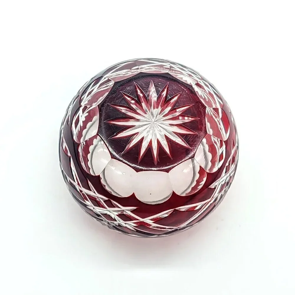 Bohemian Czech Crystal Ruby Red Cut To Clear Votive Candle Holder